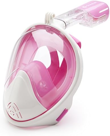 Drenched Outfitters 180°View and Anti-fog Tubeless Full Face Snorkel Mask w/ GoPro Adaptability (White / Pink, Small / Medium)