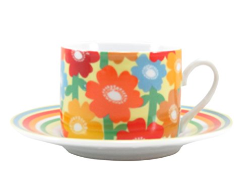 Coffee Tea Cup with Saucer Bright Floral Multi-Colored 4 fl oz