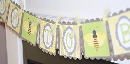 Baby Shower "Mom to Bee" Custom Banner - Unisex Yellow Grey and Green - Party Packs &amp; Matching Items Available Signs, Tags, Cupcake Toppers etc.