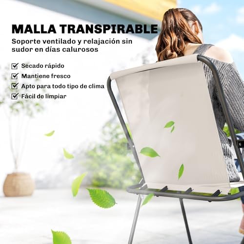Conjunto de Mesa y Sillas Jardín de 8 Piezas con Sombrilla Crema