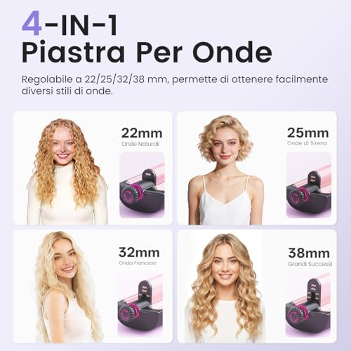 4 In 1 Regolabile Piastra Onde per Capelli, Piastra Beach Waves, Oro Rosa