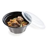 Asporto Microwavable To-Go Container - BPA Free PP Round Take Out Food Container with Clear Plastic Lid - Catering & Takeout - 32 oz - Black - Plastic - Disposable - 100ct Box - Restaurantware