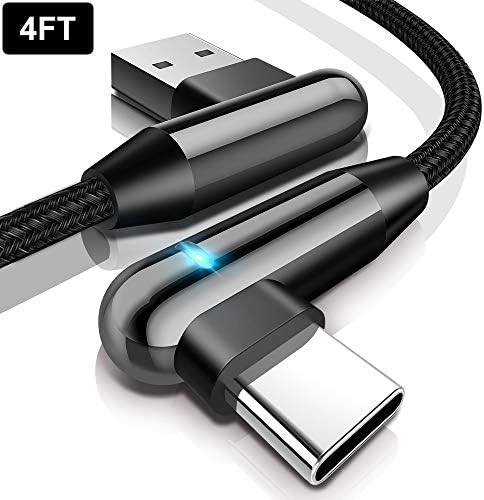 USB C Cable with LED Light, CAFELE 90 Degree Phone Charger Nylon Braided USB Cord Game Compatible with Samsung Galaxy Note 9,8,S9,S8,S8 Plus,LG V20,Pixel XL,(Type-c)