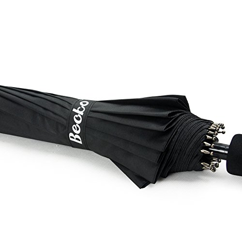 Becko Manual Open & Close Umbrella Long Umbrella with 24 Ribs, Durable and Strong Enough for the Wind and Rain, Easy to Carry on Your Back By Its Own Bag (Black) - Thumbnail 5