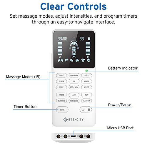 Etekcity Portable TENS Unit with 8 Output Pulse Pads, 4CH 15 Modes for Muscle and Back Pain Relief T - //coolthings.us