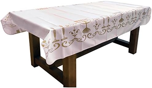 60 x 95-Inch Rectangular Tablecloth White Shabbat Chalom Jewish, Stain Resistant, Washable, Liquid Spills, Seats 10 to 12 People (Other Size: 63" Round, 60 x 80", 60 x 95")