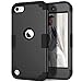 Hocase iPod Touch 7th/6th/5th Generation Case, iPod Touch 7/6/5 Case, Shockproof Protection Soft Silicone Hard Plastic Full Body Protective Case for iPod A2178/A1574/A1509/A1421 - Black