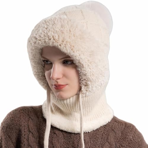 Women Winter Hooded Scarf Hat, Warm Fleece Balaclava One 