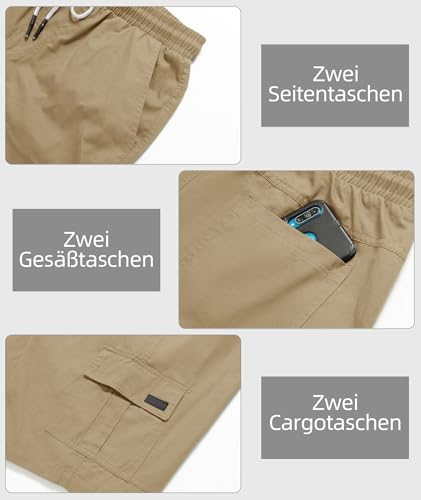 JACKETOWN Men's Cotton Cargo Shorts - Summer Casual Bermuda Shorts With Elastic Waist