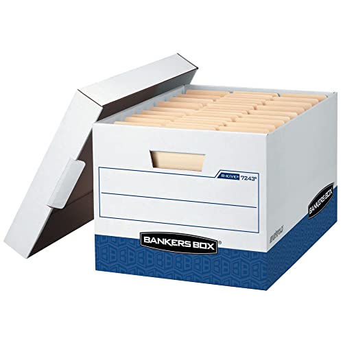 BANKERS BOX R-Kive - Cajas de almacenamiento resistentes, FastFold, tapa levantable, carta/legal, paquete econĂłmico de 20 (0724314)