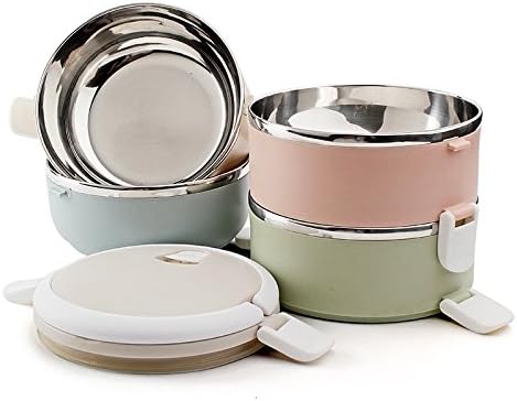 Foxtage 3 Tier Metal Lunch Box with Spoon and Fork Set, Stainless Steel Bento Food Container with Bag for Kids/Students/Work Snap, 2 hours Insulated Cold/Warm (large)