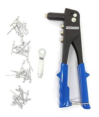 Homdum Non Slip 10 Rivet Gun, Riveter Nail Gun, Pop Riveter with Nose Pieces (3/32; 1/8; 5/32; 3/16)