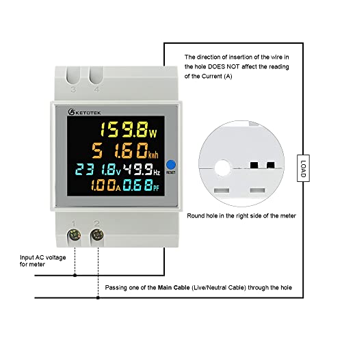KETOTEK Single Phase Energy Meter Din Rail Electricity Usage Monitor AC