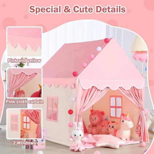 CENXI Kids Play Tent ，with Rug for Girls Large Fairy Playhouse for Kids Princess Castle Tent Gift Toys for Girl Toddler Children Play House (Pink moon)
