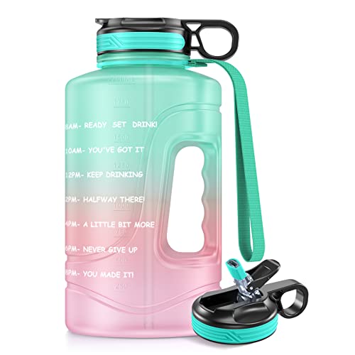 Motivational Water Bottle with Time Markings & Straw, 2.2 Litre Half Gallon Large Sports Water Jug with Handle, BPA Free Leakproof Water Bottles for Fitness, Gym and Outdoor Sports Green (Green) — image 1