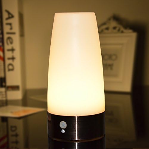 GZMAY Wireless Led Motion Sensor Retro Bedroom Night Light Battery Powered LED Table Lamp for Kids Room,Bathroom, Hallway Emergency Camping Lamp Warm White (Round Shape)