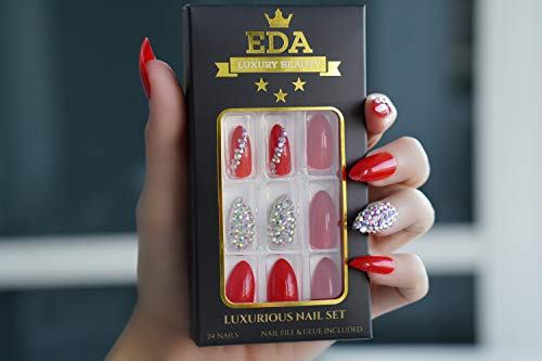 EDA LUXURY BEAUTY RED 3D GLAMOROUS JEWEL DESIGN Full Cover Press On Gel Glitter Artificial Nail Tips Shiny Acrylic False Nails Extra Long Oval Round Pointed Almond Stiletto Super Fashion Fake Nails 4 EDA LUXURY BEAUTY RED 3D GLAMOROUS JEWEL DESIGN Full Cover Press On Gel Glitter Artificial Nail Tips Shiny Acrylic False Nails Extra Long Oval Round Pointed Almond Stiletto Super Fashion Fake Nails