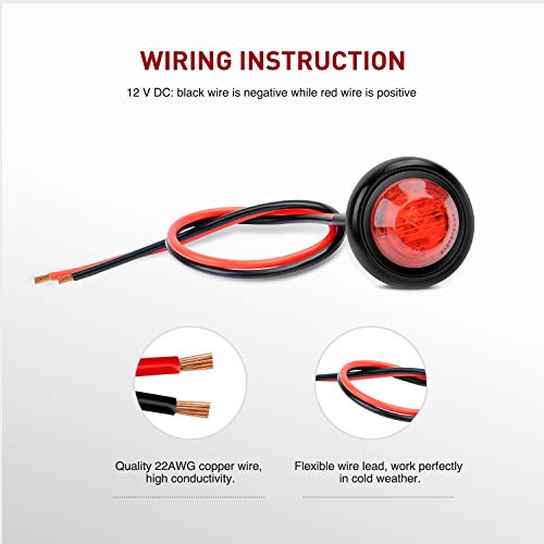 Nilight - TL-04 10 PCS 3/4 Inch Round LED Clearance Light LED Front Rear Side Marker Indicator Light Bullet Marker Light for Truck RV Car Bus Trailer Van Caravan Boat 12V, Red, 2 Years Warranty