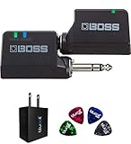 BOSS WL-20 2.4 GHz Wireless System with Cable Tone Simulation Bundle with Blucoil USB Wall Adapter (US Plug) and 4-Pack of Celluloid Guitar Picks