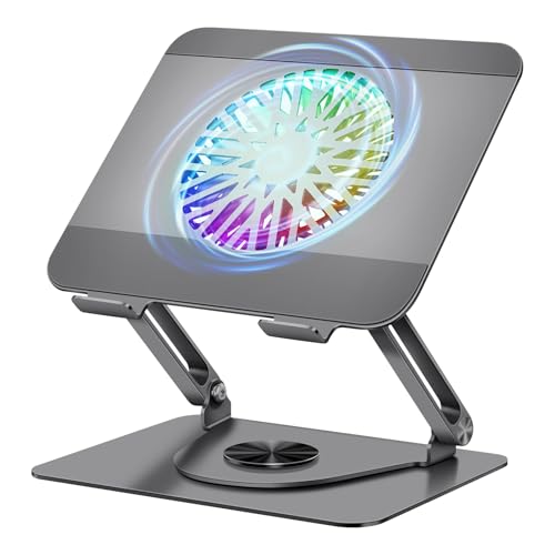 ICARE Laptop Stand with RGB Magnetic Laptop Fan, 360° Rotation, Load Capacity of 10 kg and 18dB Silence, Stand for Laptops/Tablets up to 16 inches (Grey)