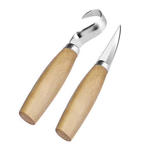 Co-link 2PCS Wood Carving Knives Set Hook Knife Spoon Carving Tool for Beginners Woodworking, Stainless Steel Blade