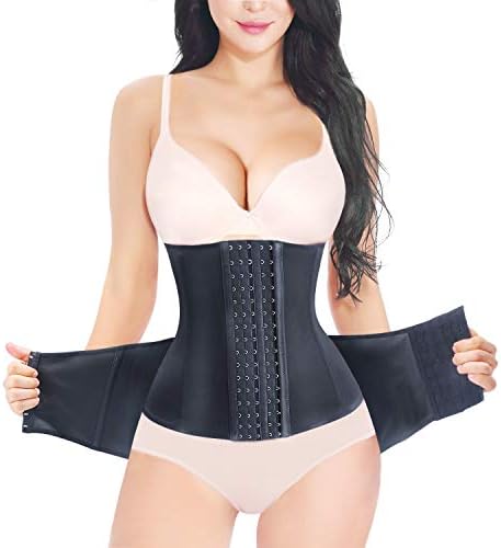 YIMEIER Women’s Corset, 2 Pieces, Underwear, Top and Bottom Belt, Waist Nipper, Tummy Tightening, Waist Tightening, Waist 6 Levels Adjustable, High Waist, Breathable, Elastic, Built-in Bones, Set of 2