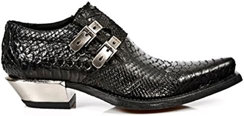 NEWROCK New Rock Mens Black Python Leather Steel Heel Boots - M.7934-S2 (8 D(M) US, Black)