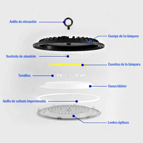 Lámpara LED Industrial UFO de Alta Bahía, 300W, Iluminación Comercial, Lámpara De Techo Jzzb LED 6500k Blanca Plafón
