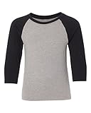 Bodek And Rhodes 50345304 3352 Next Level Youth CVC 3 By 4-Sleeve Raglan Black & Dark Heather Grey - Medium