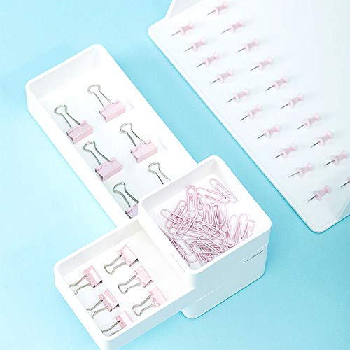 72 Pcs Office Supplies Kits,Including 22 Binder Clips/30 Paperclips/20 Push Pins Thumb Tacks,School Desk Accessories Organizer with Box for Office,School and Home Supplies Pink