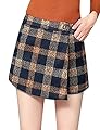 Tanming Women's Winter Thicken Button High Waist Plaid Cotton Mini A Line Skirts