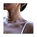 Fettero Gold Choker Dainty Necklace 14K Gold Fill Beads Chain Double Layered Collar Five Charm Round CZ Pendant