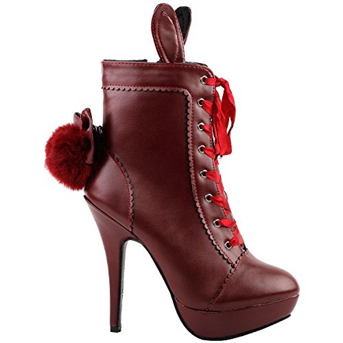 SHOW-STORY-Lolita-Style-Rabbit-Fur-Bow-Lace-Up-Stiletto-Platform-Ankle-Boot-BootieLF30311