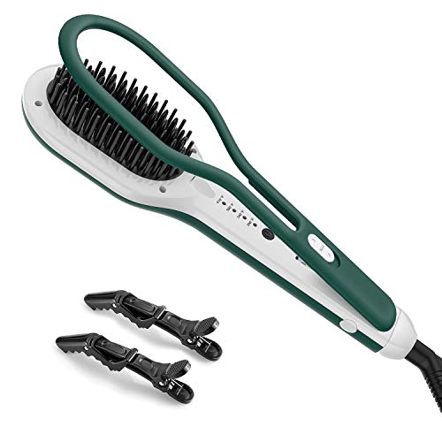 BESTOPE Hair Straightener Brush, Ceramic Heating Hair Straightener Comb with 4 Adjustable Heat Settings, Dual Voltage, Auto Shut off, Ionic Anti-Scald Straightening Brush for All Types of Hair