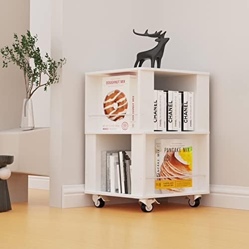 360 Rotating Bookshelf, Corner Bookshelf with Wheels, MultiFunctional