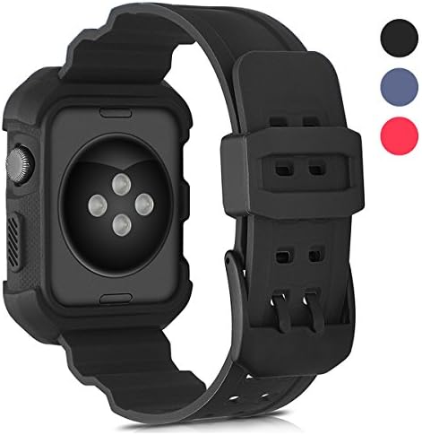 For Apple Watch Band 42mm Black - Armored Shockproof and Shatter resistant Protective Soft Silicone Rubber Band for iWatch Series 3 Series 1, 2 &amp; Sport &amp; Edition