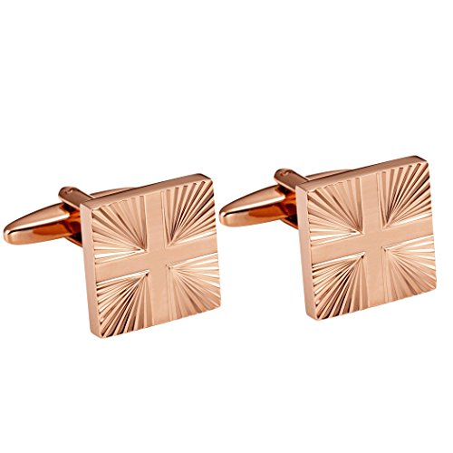 Shiny Bronze Toned 316L Stainless Steel Men's Formal Cufflinks with Abstract Cross Pattern