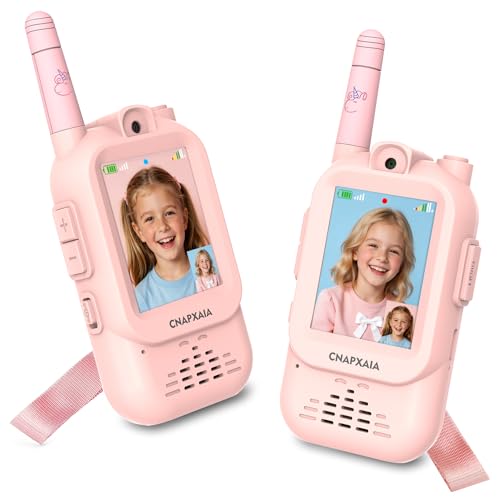 Kids Walkie Talkie with Camera and Real-Time Video, Interactive Toy for Children with Emojis, Sticker and Filters, Automatic Connection Without Internet, Gift for Girls 3-10 Year Old 2 Pack (Pink/Pink