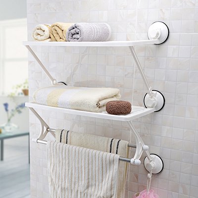 PEIWENIN Badezimmer Toilette Haus Regal Starke Sauger Toilette Wand Wand Wandmontage Küche Handtuch Lagerung Rack, Double Rod