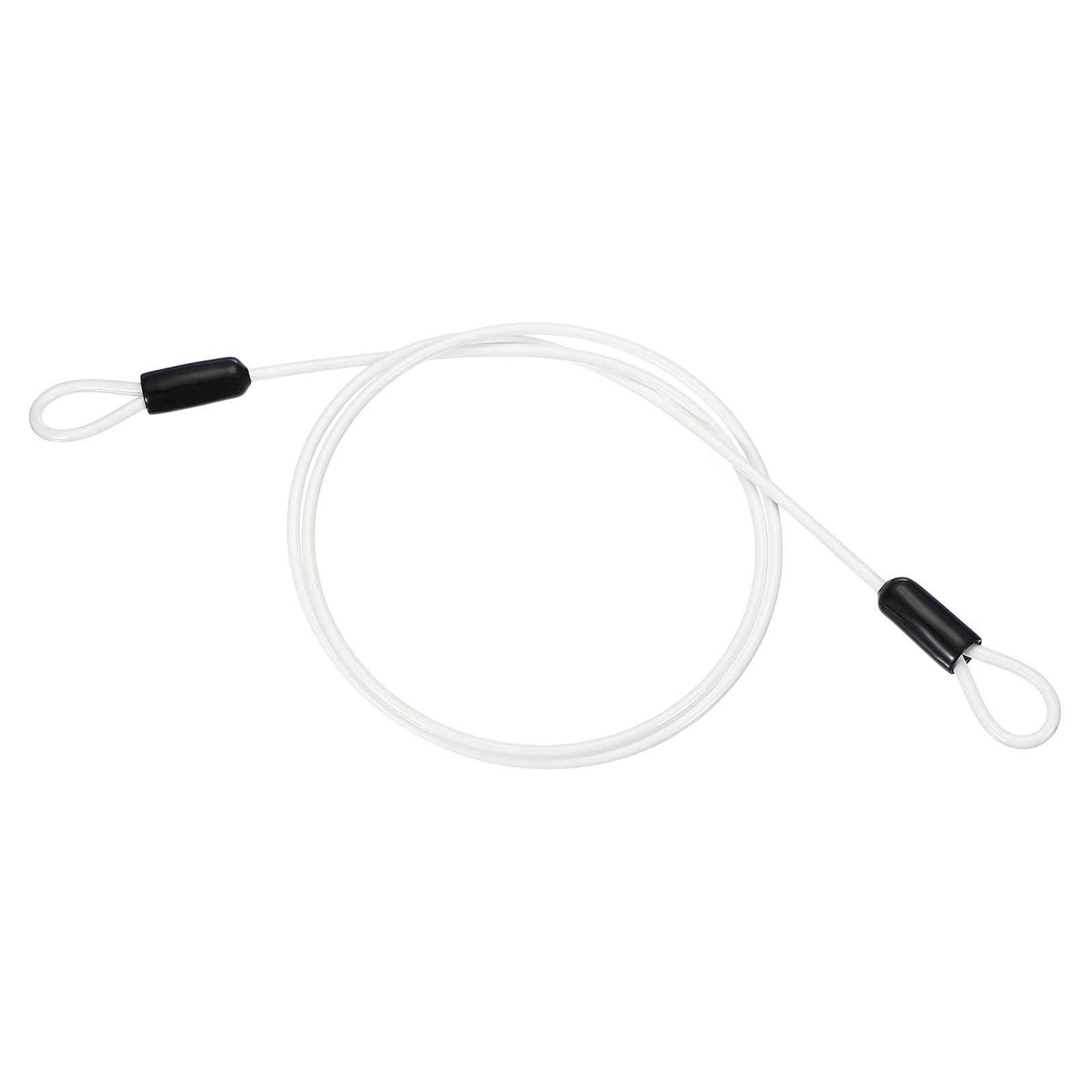 PATIKIL 5/32" Dia Vinyl Coated Stainless Steel Cable with Loops, 5ft (60") Flexible Wire Rope Security Chain Lanyard Lock for Outdoor Stage Lighting Luggage Lock, White