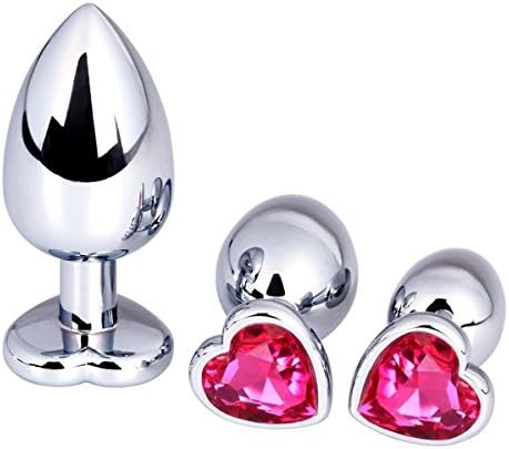 BL107-3pcs Luxury Gem Heart Shaped Jeweled Design Stainless Steel Plug Anales (Pink)