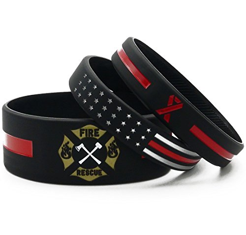 Inkstone 6-Pack Firefighters' Thin Red Line Silicone Wristbands - Jewelry Gifts Accessories for Fire - //medicalbooks.filipinodoctors.org
