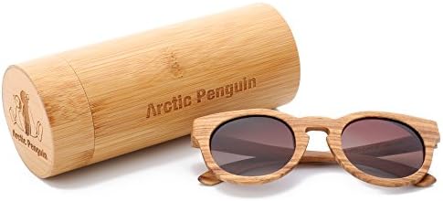 Arctic Penguin Classic Round Zebra Wood Polarized Sunglasses,UV400