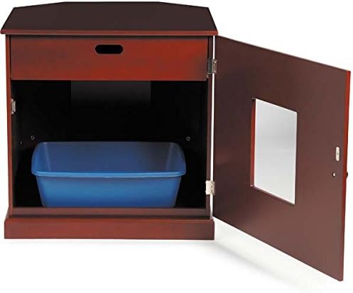 Corner End Table Cat Litter Cabinet with Concealed Drawer, Mahogany Finish