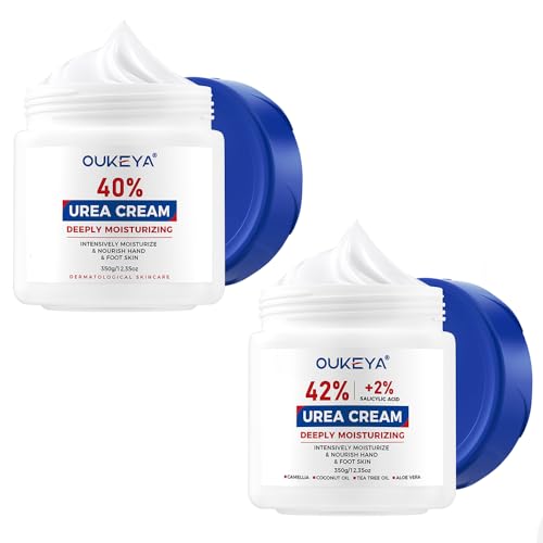 OUKEYA Urea Cream 40 Percent, Urea Foot & Hand Cream for Dry Cracked, 40 per Urea Lotion for Feet Maximum Strength with Urea Cream 42% plus Salicylic Acid 2% Net 350g for Dry Cracked Feet, Heels, Knee