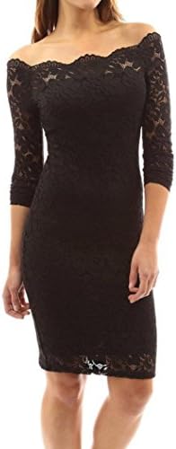 TAORE Dress Women's Vintage Floral Lace Long Sleeve Boat Neck Cocktail Formal Swing Dress Party Dress (US6/TagL, Black)