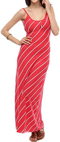 Ola Mari Diagonal Striped Open Back Maxi Dress, Large, Coral/White