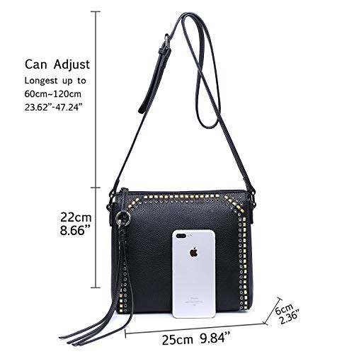seOSTO Medium Crossbody Bags for Women, Shoulder Bag with Tassel Crossbody Purse Multi Pocket Bags (Black) - Thumbnail 3