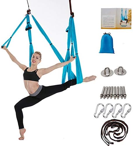 Aerial Yoga Trapeze Relieve Pain Back, Ease Pain Neck, Easy to Setup, Durable Studio Quality Hammock/Swing/Inversion/Sling/Kits Cyan/Orange
