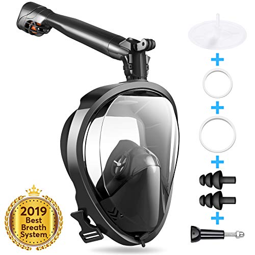 Full Face Snorkel Mask, Joso Snorkeling Mask with Newest Safe Easy Breath System, Longer 360° Rotation Tube Anti-fog 181° Panoramic Seaview Anti-Leak Dry Top Set, for Adults Diving Swimming Backstroke